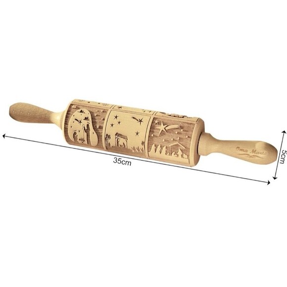 Brand New Nativity Pattern Xmas Christmas Wooden Embossing Rolling Pin - Picture 3 of 7